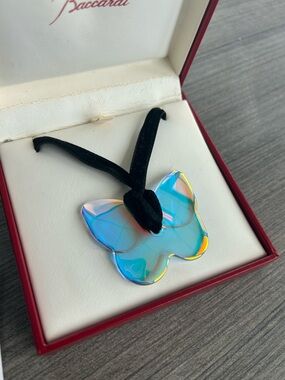 Rare Baccarat Iridescent Butterfly necklace with velvet chain.